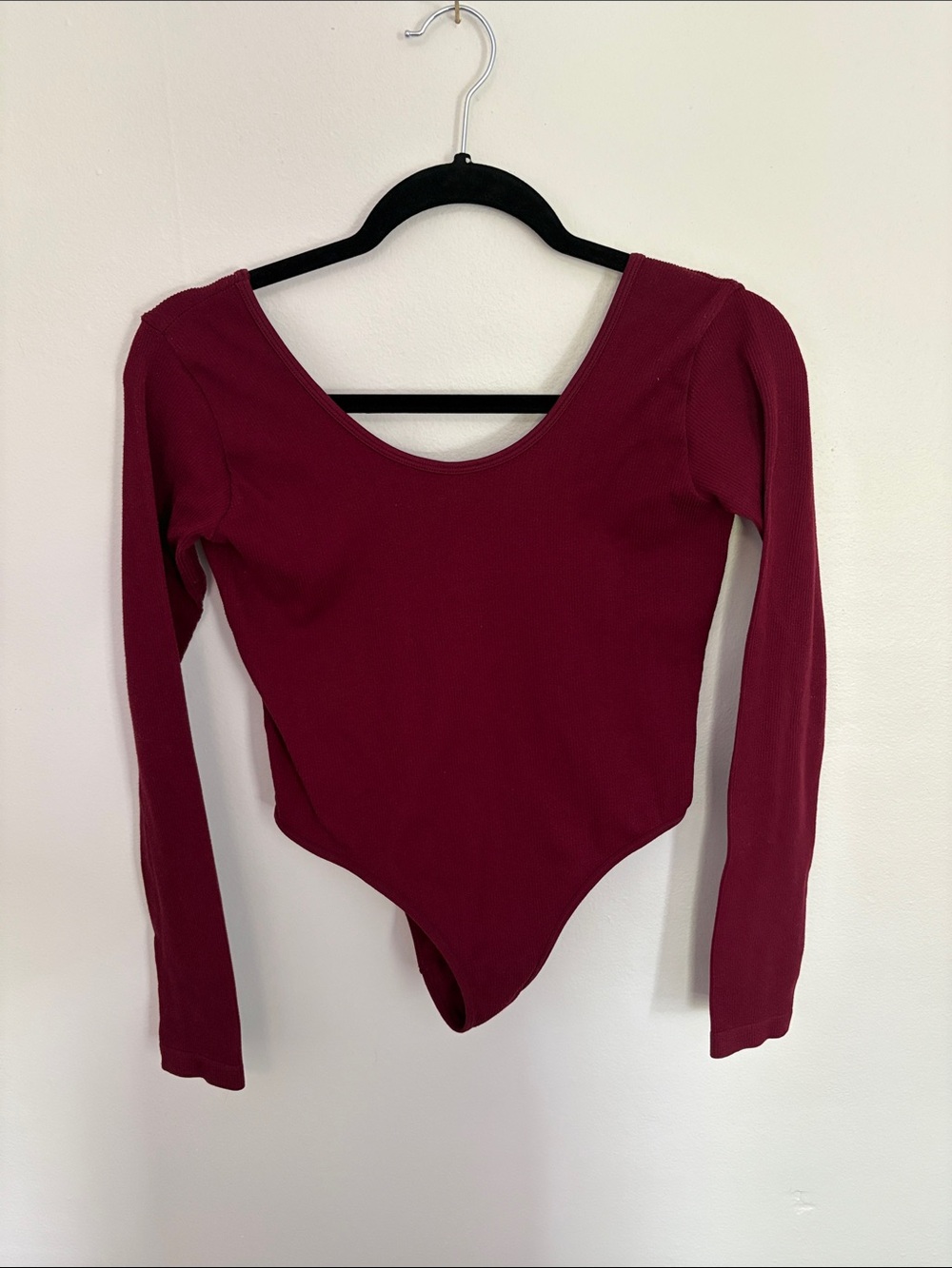 Forever 21 Long Sleeve Scoop Neck Bodysuit - Burgundy